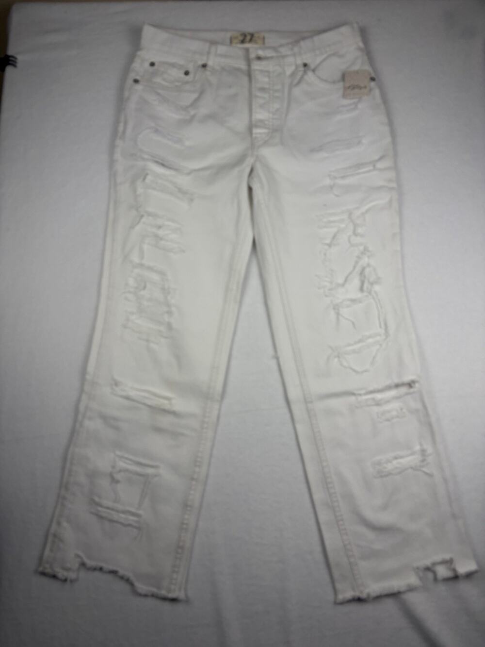 NWT Free People We The Free Jeans Women's 27 Ivory Distressed Button Fly Raw Hem